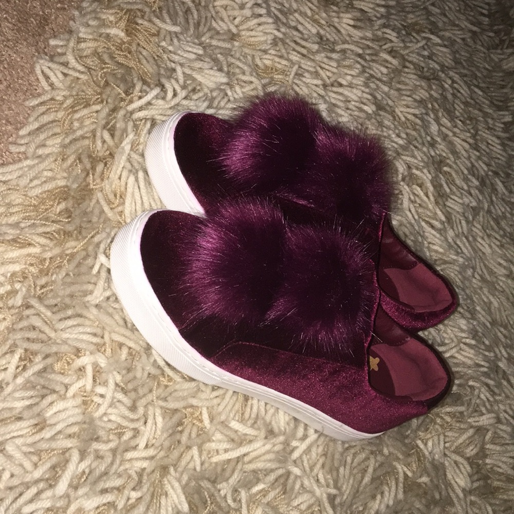 Red velvet platform shoes